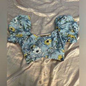 Crop Light Blue Top with Flowers